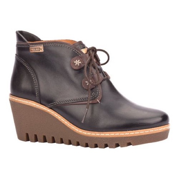 PIKOLINOS Black Maple Leather Wedge Lace up Ankle Boots 39 - Picture 9 of 9